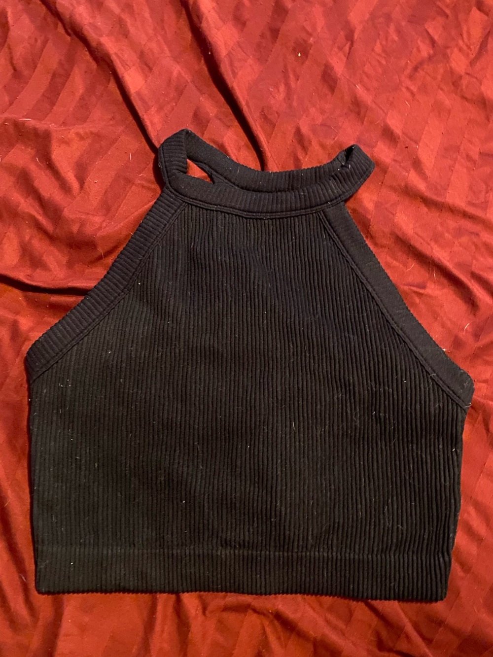 Aerie Black Ribbed Halter Crop Top with Built in bra- Women